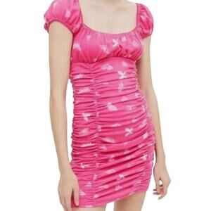Urban Outfitters pink butterfly body-con scrunch dress